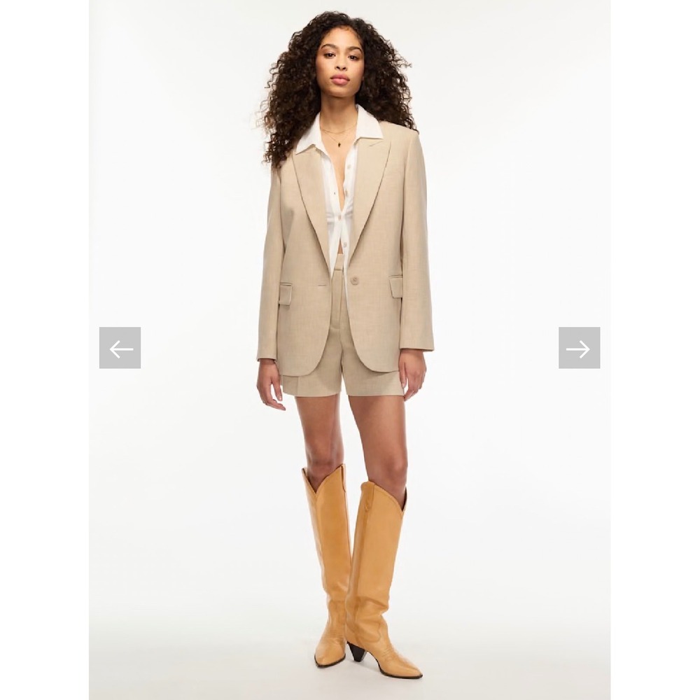 Aritzia Wilfred Old Money Preppy Boho Flores Blazer Heather Oat Beige M